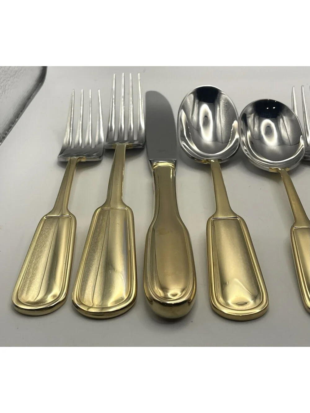 (4) Ralph Lauren PELHAM GOLD Stainless China 5pc Place Setting 20pcs